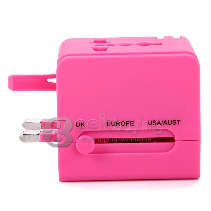 International 5 in 1 US EU AU UK Plug Travel Adapter Charger Socket with Dual USB Power - Pink