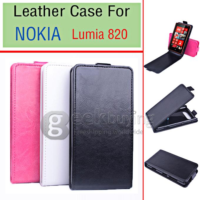 Protective Hard Cover Flip Stand Leather Case for Nokia Lumia 820 - Black