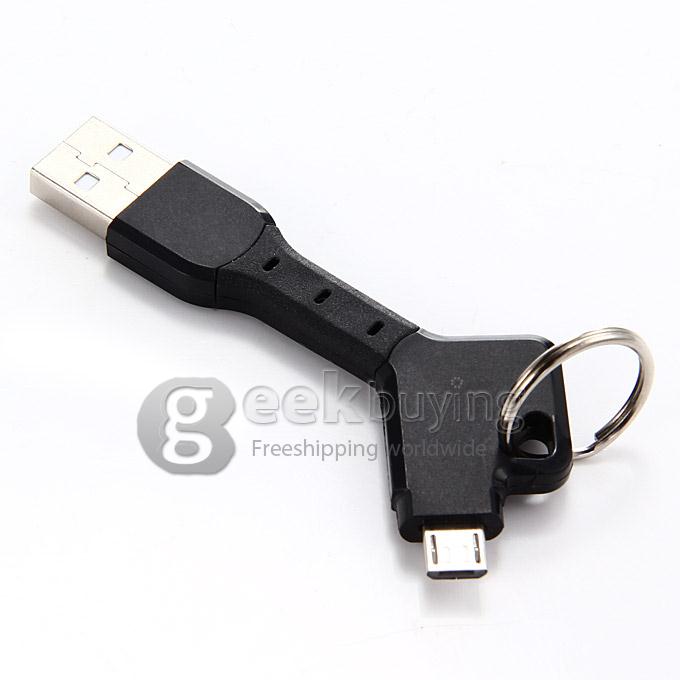 V8 Micro USB Cable Key Chain Style Scalable Micro USB Cable for Samsung Galaxy S3 S4 S5 Note 2/3 - Black