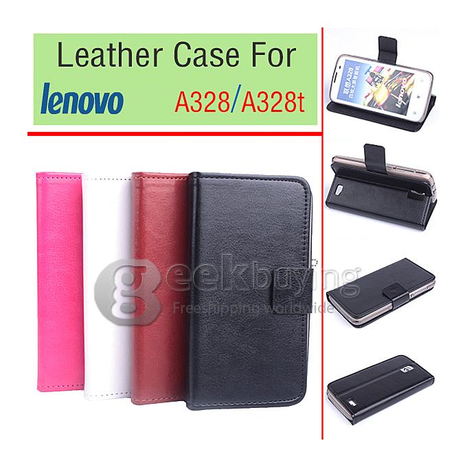 Protective Hard Cover Flip Stand Leather Case for Lenovo A328 -Black