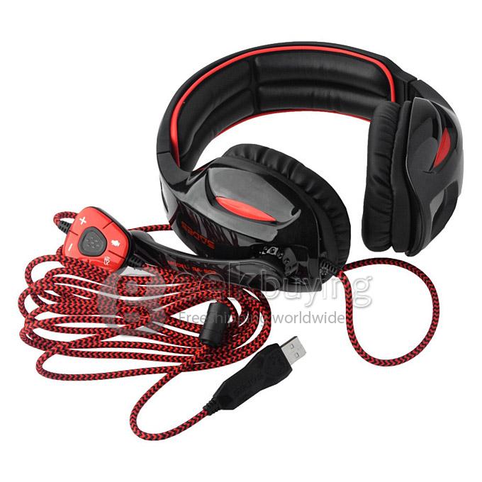 SADES SA-902 Wired USB Plug Stereo 7.1 Surround PC Gaming Headset Headphone with Microphone for PC Laptop - Black + Red