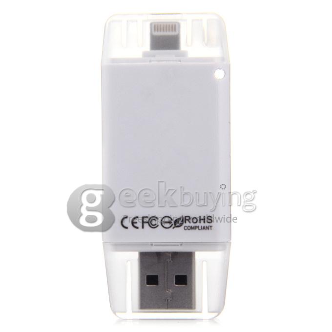 i-Flash HD Drive 64GB USB + 8-pin Port Flash Drive Memory Stick for iPad iPod iPhone 5s iPhone6 - White