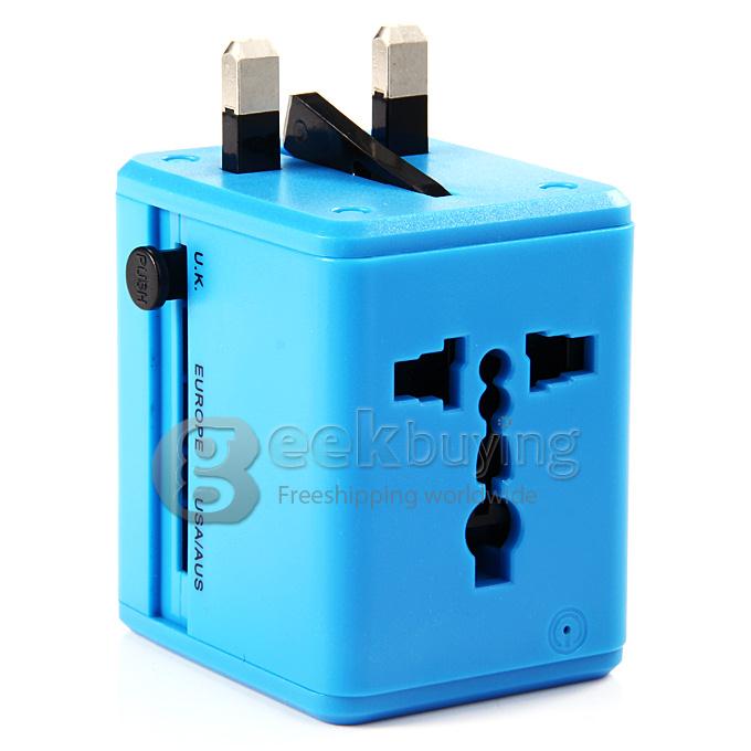 Universal Global Travel AC UK / EU / US / AU Plug Power Adapter Conversion Socket General with USB Port - Blue
