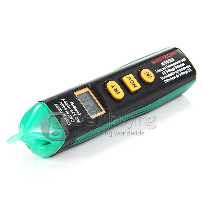 MASTECH MS6580 Non-Contact AC 12-1000V Voltage Digital Infrared IR Laser Thermometer Temperature Meter - Black