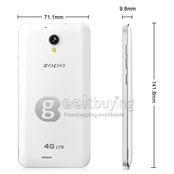 ZOPO ZP320+ 5Inch 4G Android 4.4 Smartphone MTK6582M Quad Core 1.3GHz 1GB RAM 8GB ROM 8.0MP Dual SIM Card IPS QHD -White
