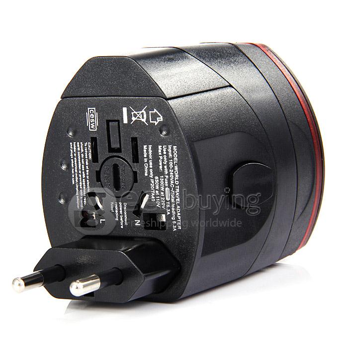 Universal Global Travel AC UK / EU / US / AU Plug Power Adapter Dual USB Conversion Socket - Black