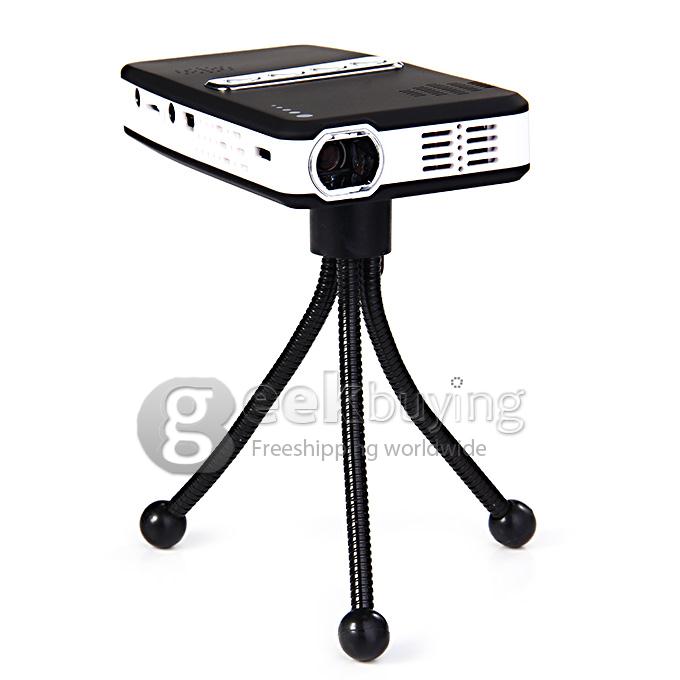 Mini MP-60A 100 Lumens DLP LED Projector 854 * 480 800:1 Built-in 2600mAh Battery with HDMI/AV/VGA/TF - Black(US Plug)