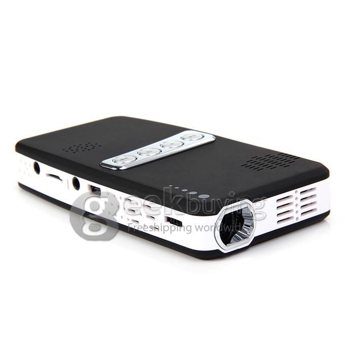 Mini MP-60A 100 Lumens DLP LED Projector 854 * 480 800:1 Built-in 2600mAh Battery with HDMI/AV/VGA/TF - Black(US Plug)