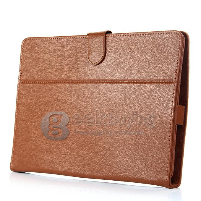 10 Inch General Tablet PC Built-in Card Buckled Up and Down Activities Leather Case- brown