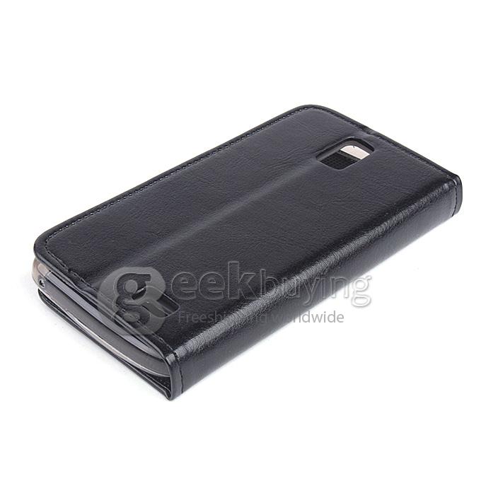 Protective Hard Cover Flip Stand Leather Case for Lenovo A328 -Black