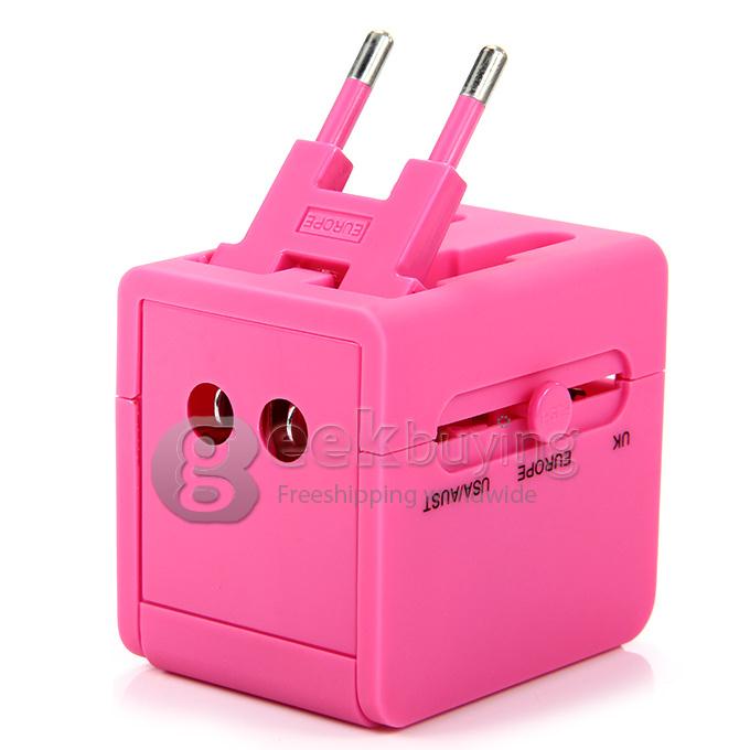 International 5 in 1 US EU AU UK Plug Travel Adapter Charger Socket with Dual USB Power - Pink