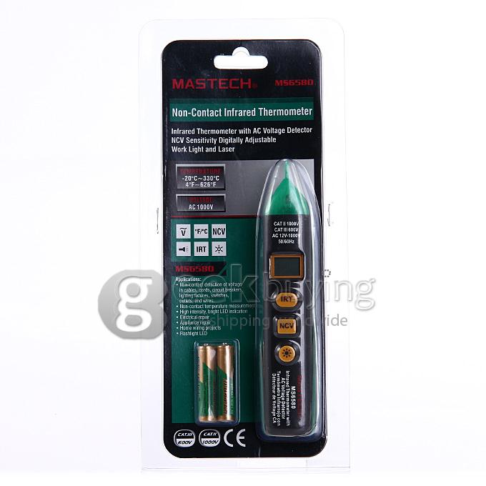 MASTECH MS6580 Non-Contact AC 12-1000V Voltage Digital Infrared IR Laser Thermometer Temperature Meter - Black