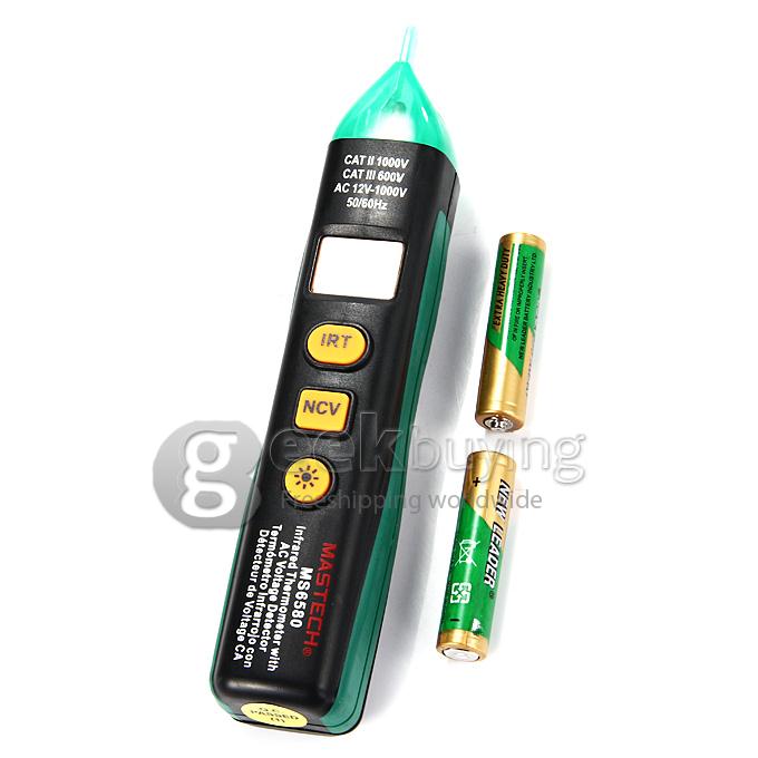 MASTECH MS6580 Non-Contact AC 12-1000V Voltage Digital Infrared IR Laser Thermometer Temperature Meter - Black