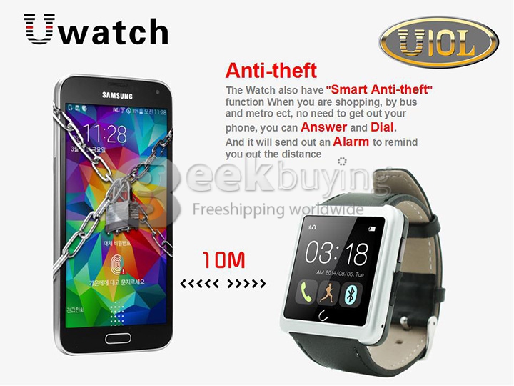 U10L U Watch Normal Waterproof Anti-lost Bluetooth Smart Dial Bracelet Watch for iPhone Samsung Android Phone - Silver