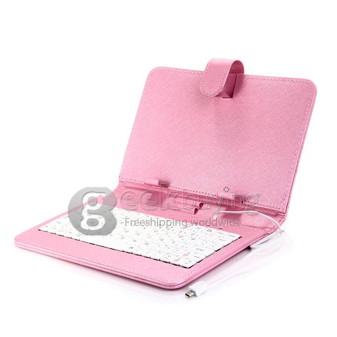 Universal Leather Keyboard Holster Case with Micro Port for 7 Inch Tablet PC - Pink