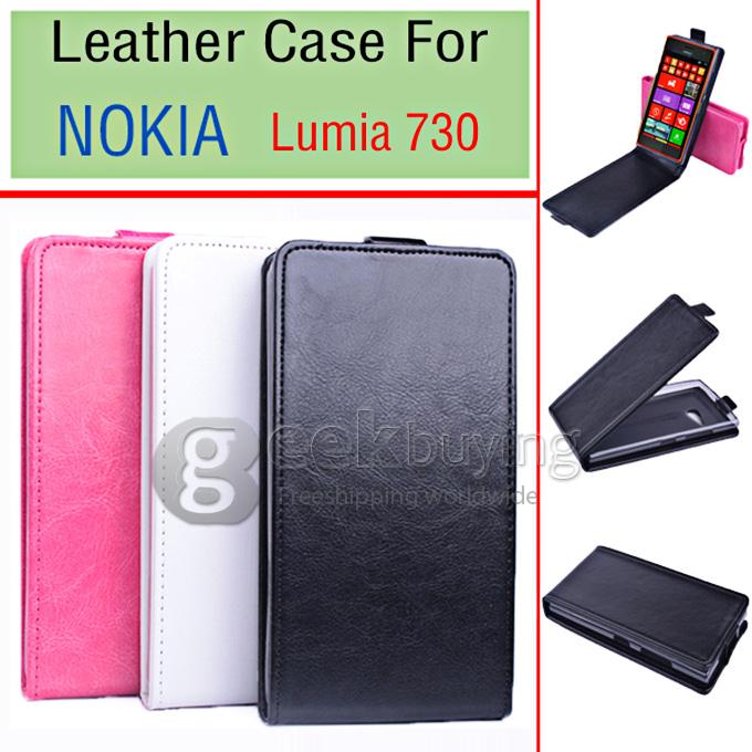 Protective Hard Cover Flip Stand Leather Case for Nokia Lumia 730 - Rose