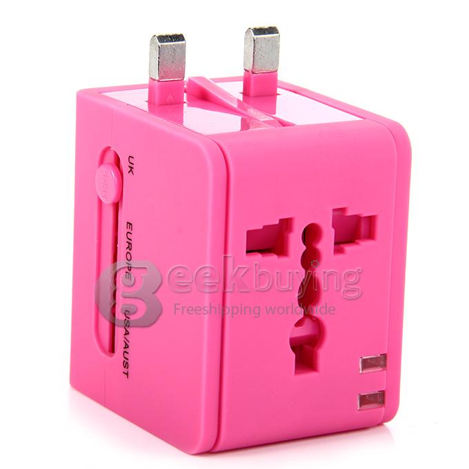 International 5 in 1 US EU AU UK Plug Travel Adapter Charger Socket with Dual USB Power - Pink