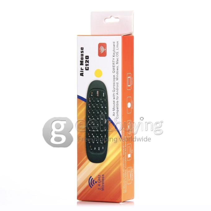 C120 2.4GHz Mini Wireless Air Mouse with QWERTY Keyboard + Somatic Game Handgrip for TV BOX Tablet PC - Yellow