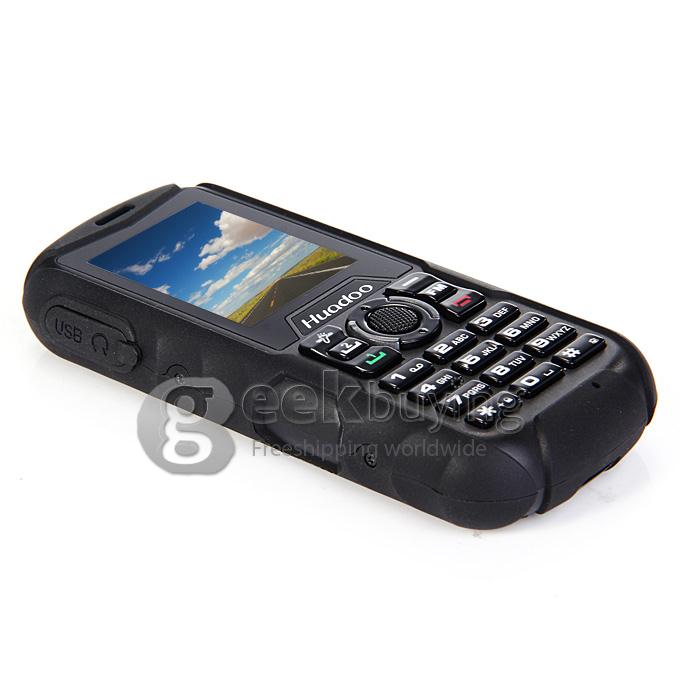 HUADOO H1 IP68 Waterproof Phone Dustproof Shockproof Flashlight FM Dual SIM Cards GSM Cell Phone - Black