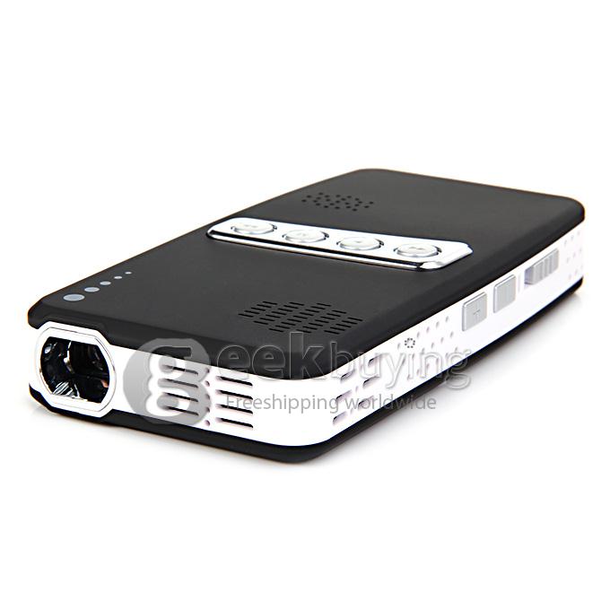 Mini MP-60A 100 Lumens DLP LED Projector 854 * 480 800:1 Built-in 2600mAh Battery with HDMI/AV/VGA/TF - Black(US Plug)