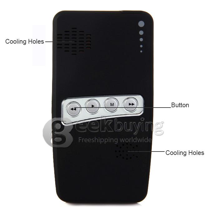 Mini MP-60A 100 Lumens DLP LED Projector 854 * 480 800:1 Built-in 2600mAh Battery with HDMI/AV/VGA/TF - Black(US Plug)