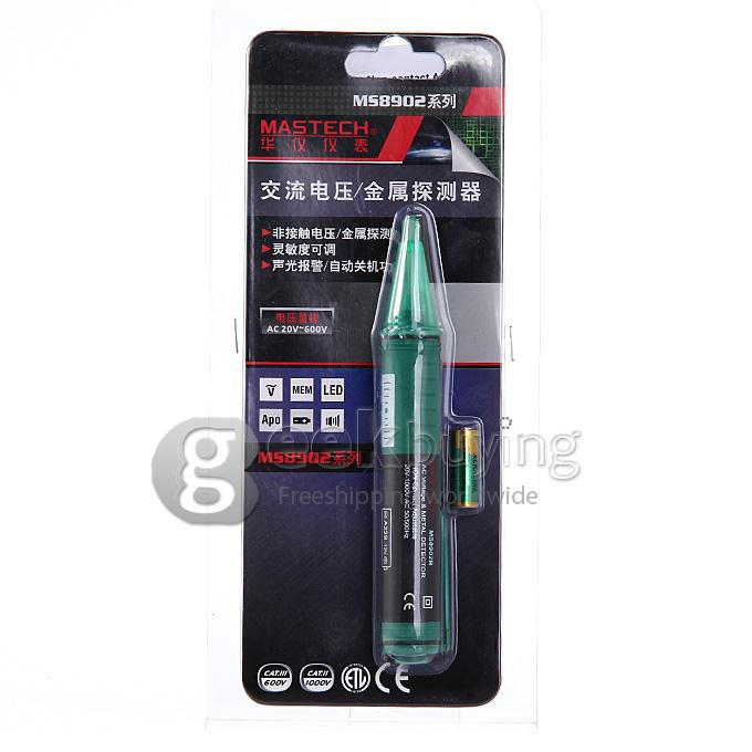 Mastech MS8902B Non-contact 20V-600V Professional AC Voltage Detector and Metal Detector Tester Meter -Green