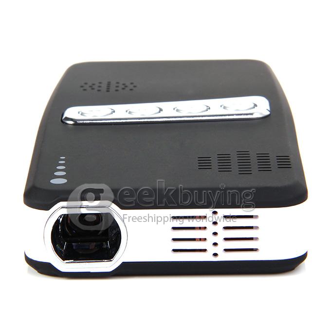 Mini MP-60A 100 Lumens DLP LED Projector 854 * 480 800:1 Built-in 2600mAh Battery with HDMI/AV/VGA/TF - Black(US Plug)