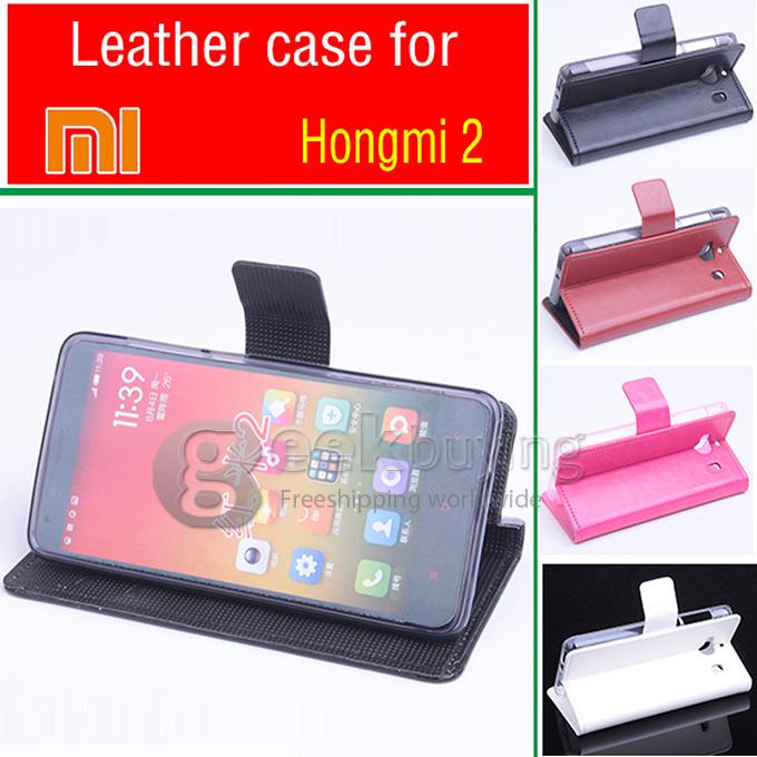 Protective Hard Cover Flip Stand Leather Case for Xiaomi Redmi 2 - White