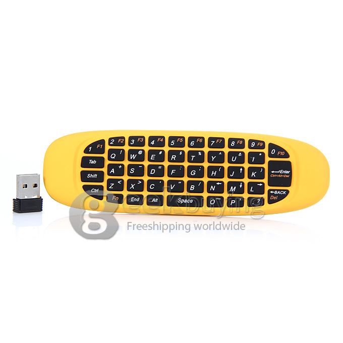 C120 2.4GHz Mini Wireless Air Mouse with QWERTY Keyboard + Somatic Game Handgrip for TV BOX Tablet PC - Yellow