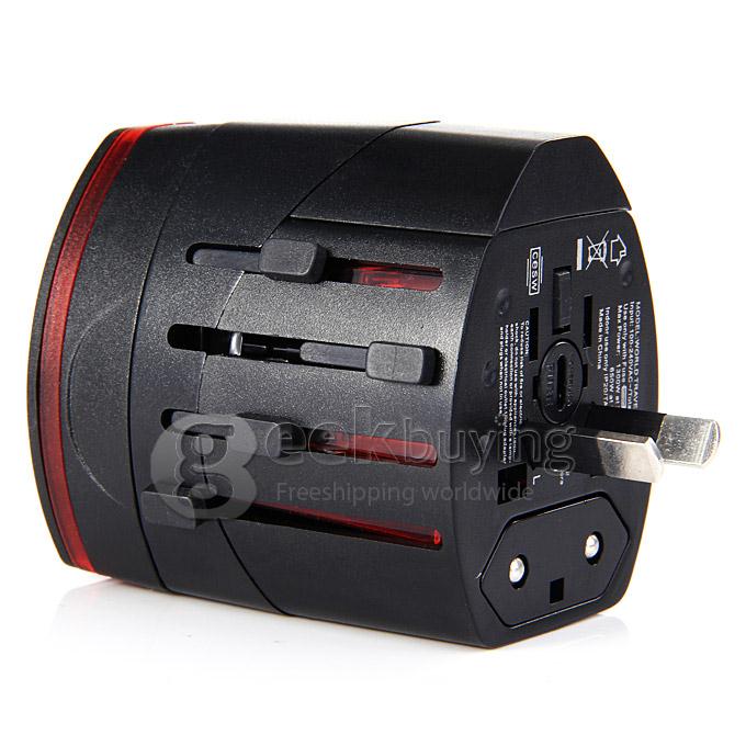 Universal Global Travel AC UK / EU / US / AU Plug Power Adapter Dual USB Conversion Socket - Black