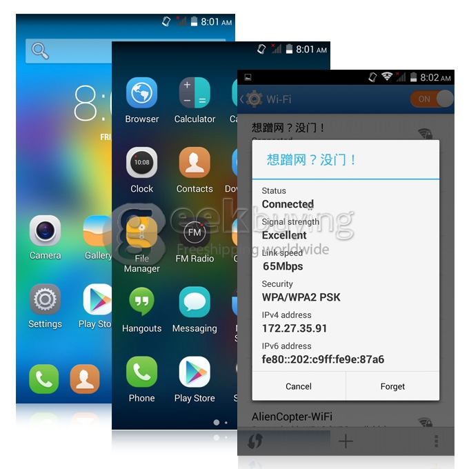 Elephone G7 5.5 Inch 1280*720 MTK6592M Octa Core 1.4GHz Smartphone Android 4.4 1GB 8GB 13.0MP 8.0MP IPS HD Screen-Silver