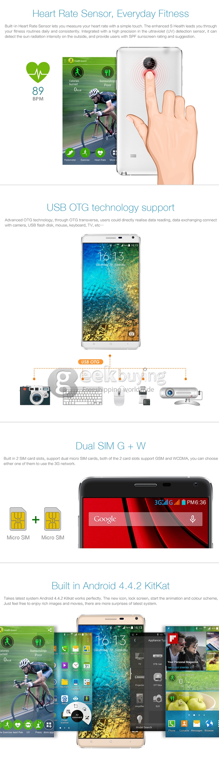 FOG N4 5.7 inch IPS HD Screen Android 4.4 MTK6592 Octa Core 1.7GHz Smartphone 1GB+16GB 13.0MP+5.0MP S-Pen 3G/GPS - White