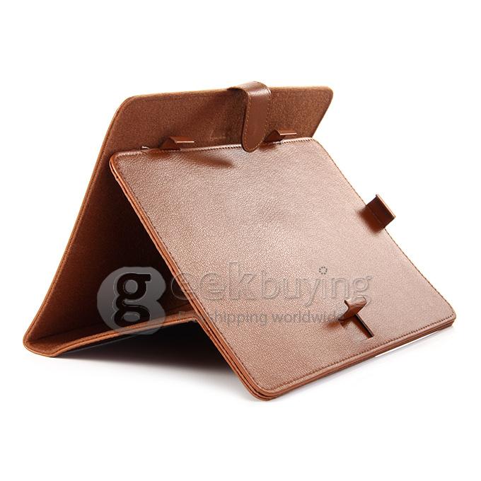 10 Inch General Tablet PC Built-in Card Buckled Up and Down Activities Leather Case- brown