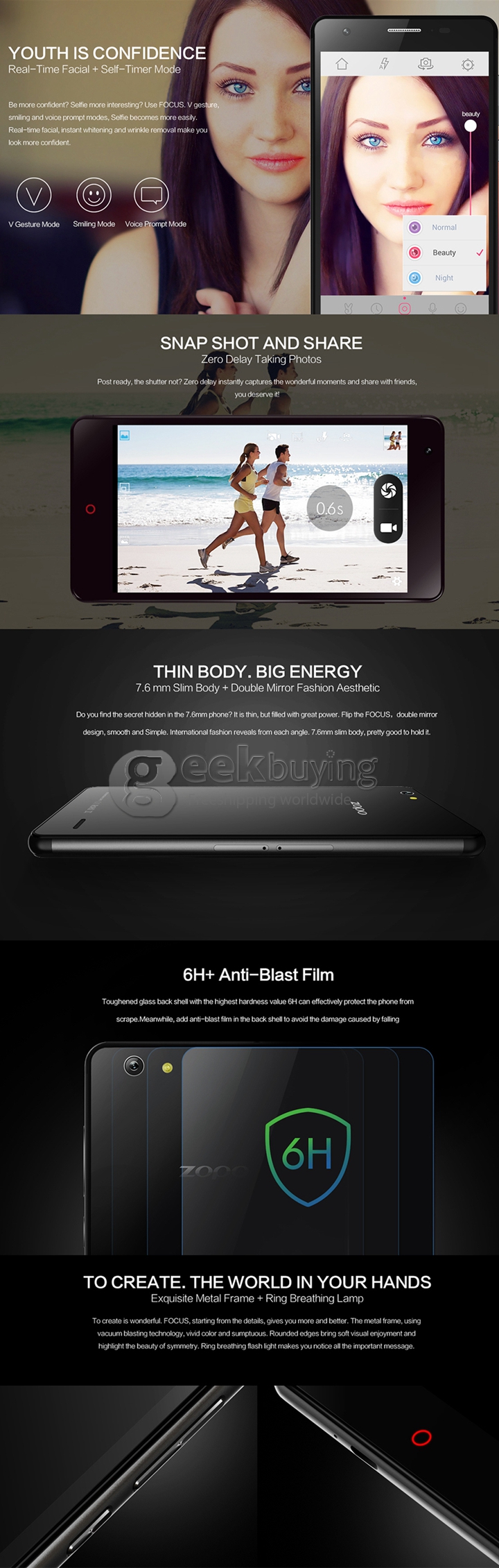 ZOPO Focus ZP720 5.3inch Android Phone IPS HD Screen 64-bit 4G LTE Smartphone MTK6732 Quad Core 1.5GHz 1GB 16GB 13.2MP - White