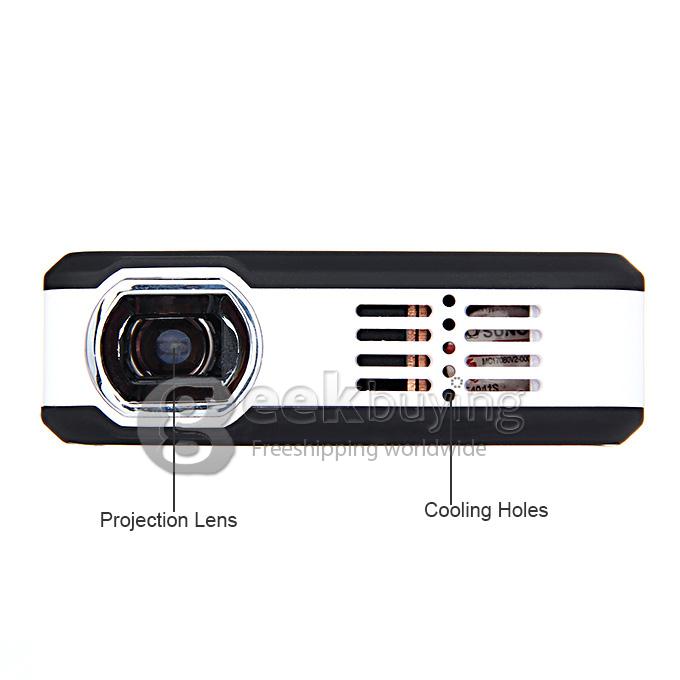 Mini MP-60A 100 Lumens DLP LED Projector 854 * 480 800:1 Built-in 2600mAh Battery with HDMI/AV/VGA/TF - Black(US Plug)