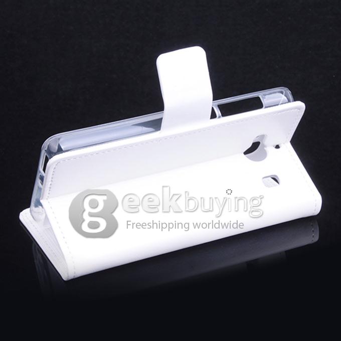 Protective Hard Cover Flip Stand Leather Case for Xiaomi Redmi 2 - White
