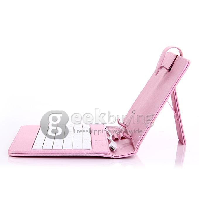 Universal Leather Keyboard Holster Case with Micro Port for 7 Inch Tablet PC - Pink
