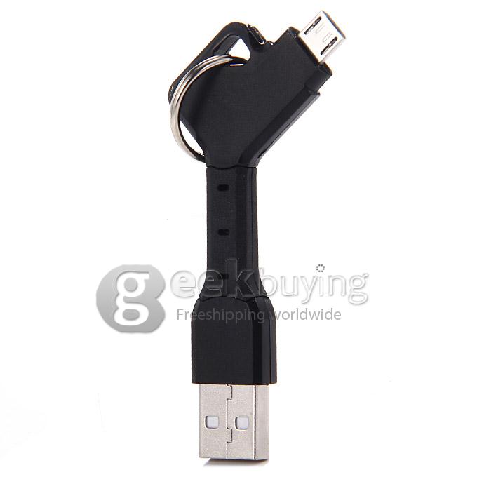V8 Micro USB Cable Key Chain Style Scalable Micro USB Cable for Samsung Galaxy S3 S4 S5 Note 2/3 - Black