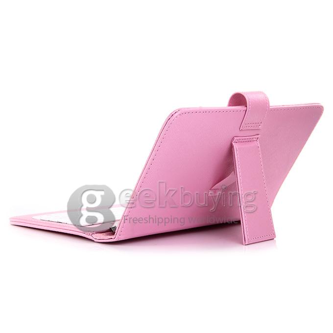 Universal Leather Keyboard Holster Case with Micro Port for 7 Inch Tablet PC - Pink