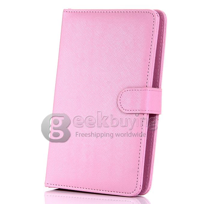 Universal Leather Keyboard Holster Case with Micro Port for 7 Inch Tablet PC - Pink
