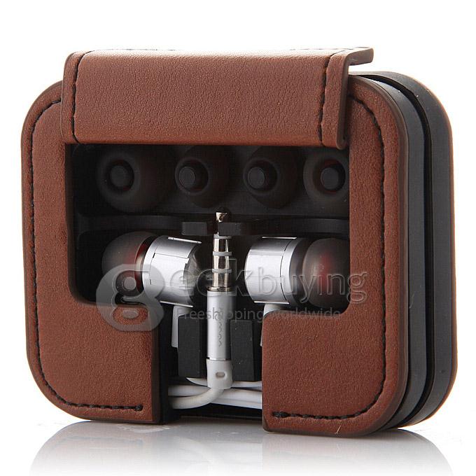 Roman N2 Universal 3.5mm Wired Bass Stereo In-ear Earphone Headphone with Mic Leather Box - Silver