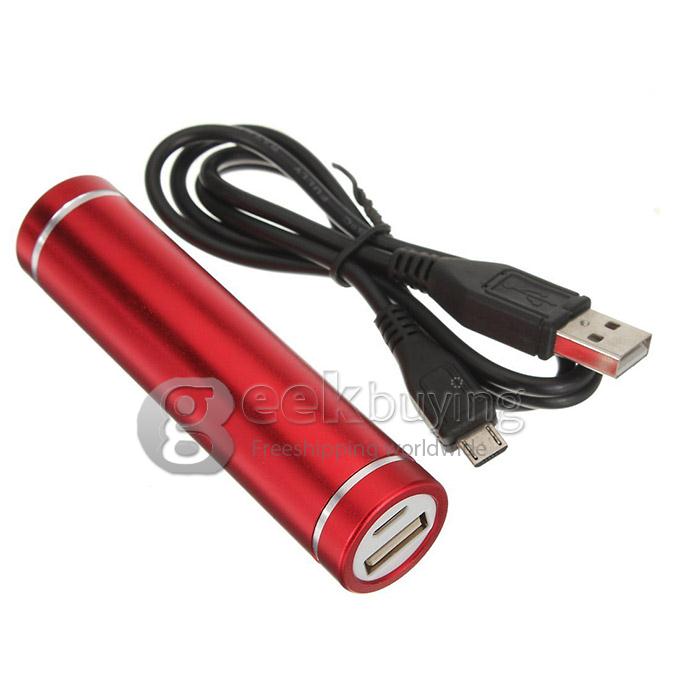 Portable Mini Cylinder 1300mAh USB Power Bank External Battery Pack - Red