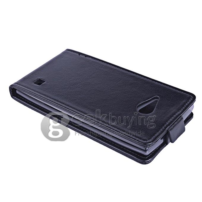 Protective Hard Cover Flip Stand Leather Case for Nokia Lumia 730 - Black