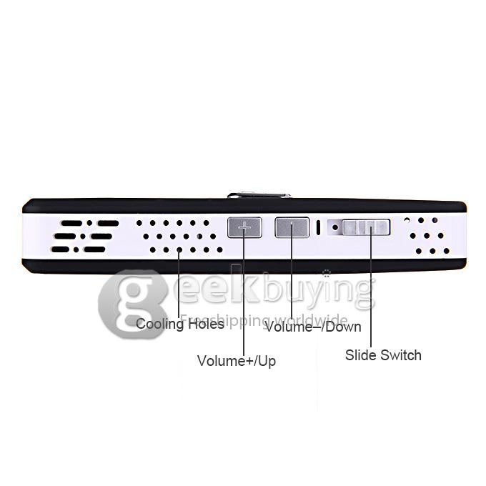 Mini MP-60A 100 Lumens DLP LED Projector 854 * 480 800:1 Built-in 2600mAh Battery with HDMI/AV/VGA/TF - Black(US Plug)
