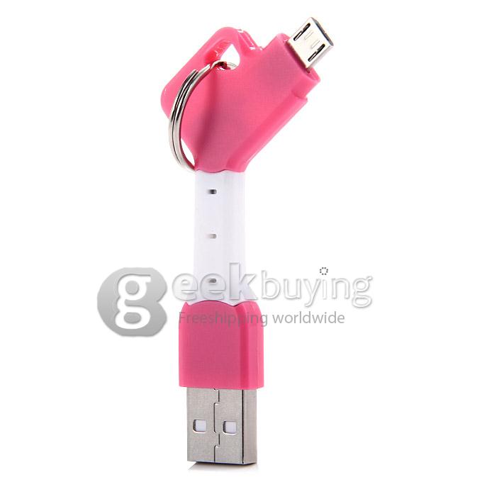 V8 Micro USB Cable Key Chain Style Scalable Micro USB Cable for Samsung Galaxy S3 S4 S5 Note 2/3 - Pink