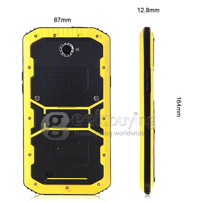 Rugged Smartphone A8 IP68 5.5inch Waterproof Android 4.4 Phone Qualcomm MSM8916 Quad Core 1GB 8GB Smartphone 8.0MP 4G LTE- Yellow