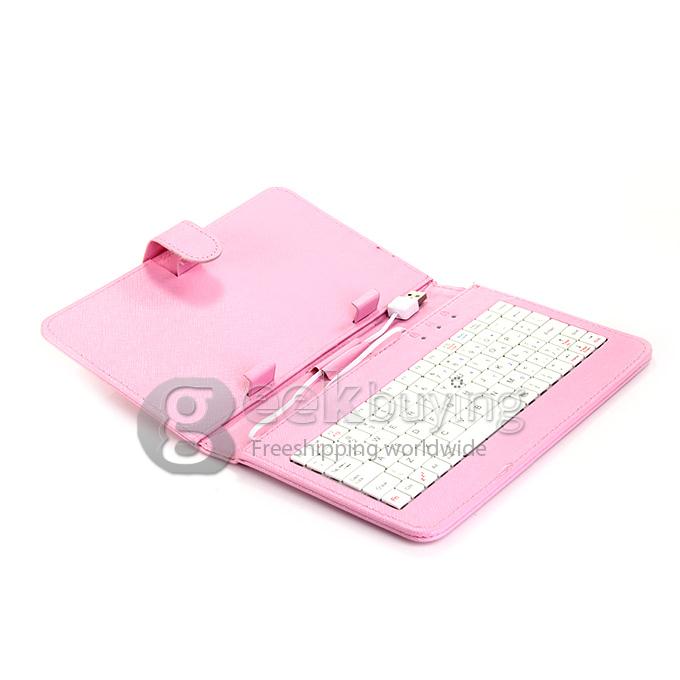 Universal Leather Keyboard Holster Case with Micro Port for 7 Inch Tablet PC - Pink