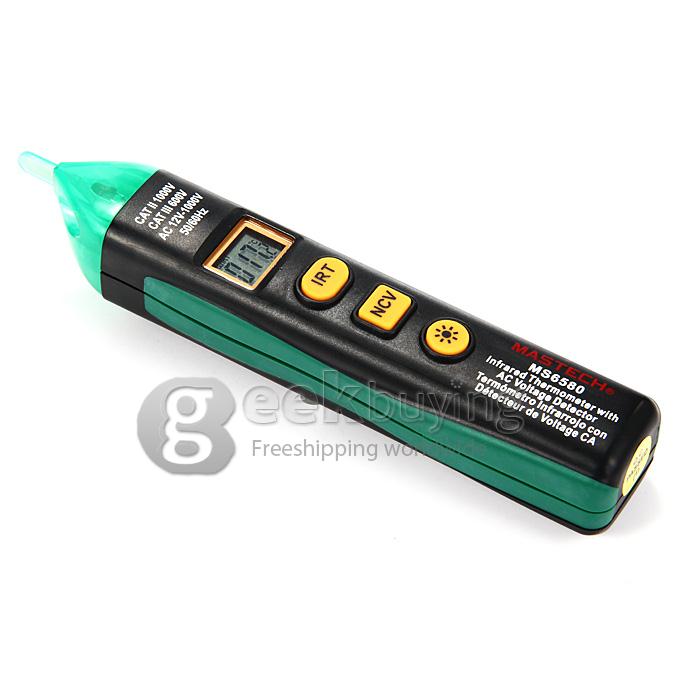 MASTECH MS6580 Non-Contact AC 12-1000V Voltage Digital Infrared IR Laser Thermometer Temperature Meter - Black