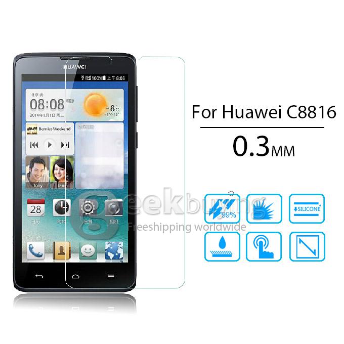 Toughened Glass 0.33mm Screen Protector Film Cover Arc Edge for HUAWEI C8816 with Individual Package