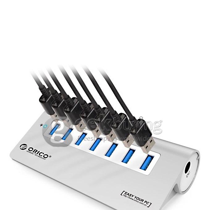 ORICO M3H7 Aluminum Super Speed 7 Ports USB 3.0 HUB with Power Adapter for Macbook Notebook PC Laptop - White